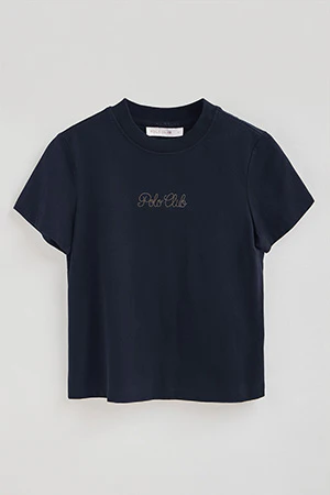 Navy-blue short-sleeve boxy-fit T-shirt with Polo Club rhinestone logo - Image 9