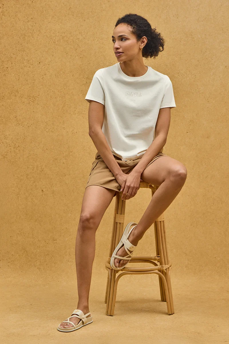 Cream short-sleeve T-shirt with Polo Club rhinestones - Image 4
