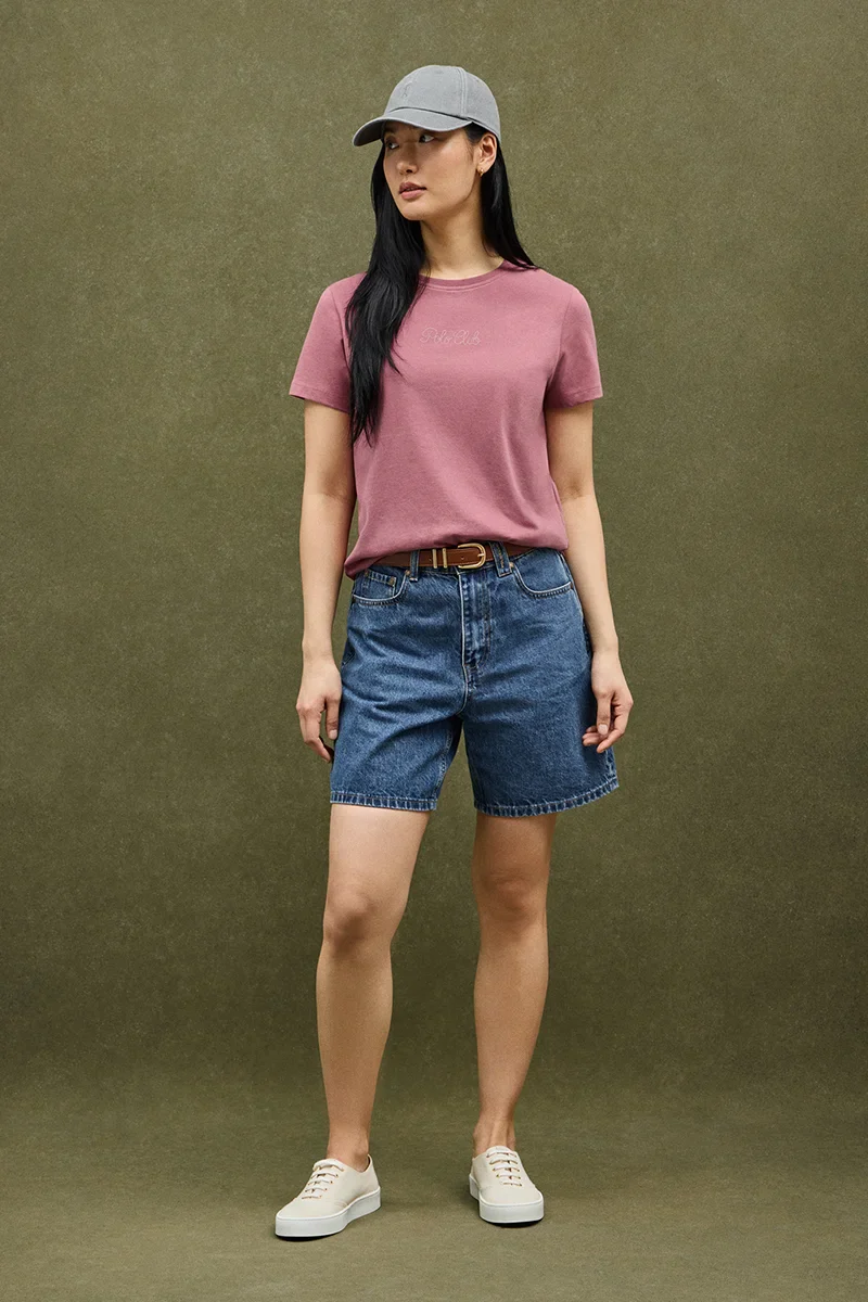 Retro-pink short-sleeve T-shirt with Polo Club rhinestones - Image 5