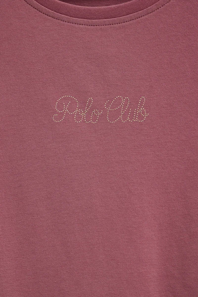 Retro-pink short-sleeve T-shirt with Polo Club rhinestones - Image 7