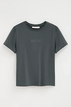 Stone-grey short-sleeve T-shirt with Polo Club rhinestones - Image 10