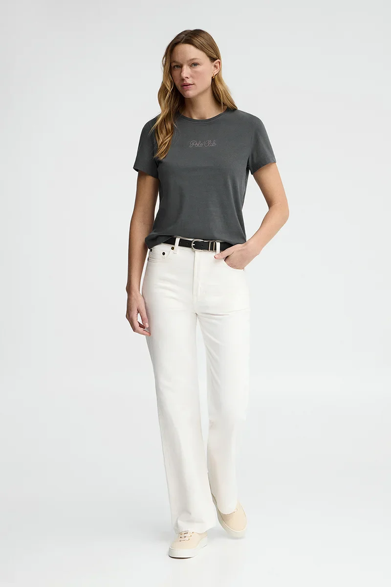 Stone-grey short-sleeve T-shirt with Polo Club rhinestones - Image 4