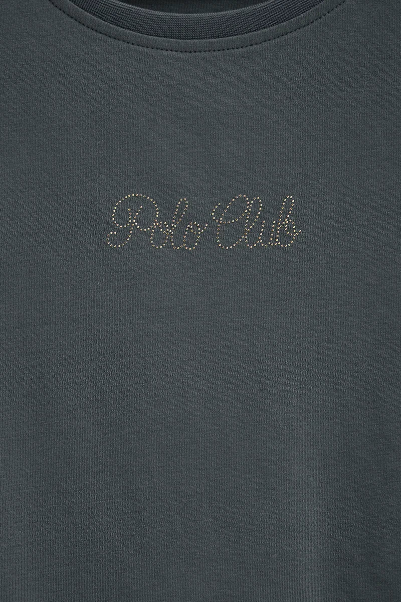 Stone-grey short-sleeve T-shirt with Polo Club rhinestones - Image 7