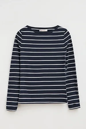Striped T-shirt in navy blue and white with boat neck and Polo Club logo - Image 10