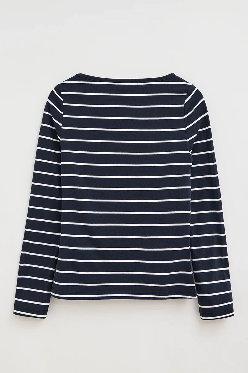 Striped T-shirt in navy blue and white with boat neck and Polo Club logo - Image 8