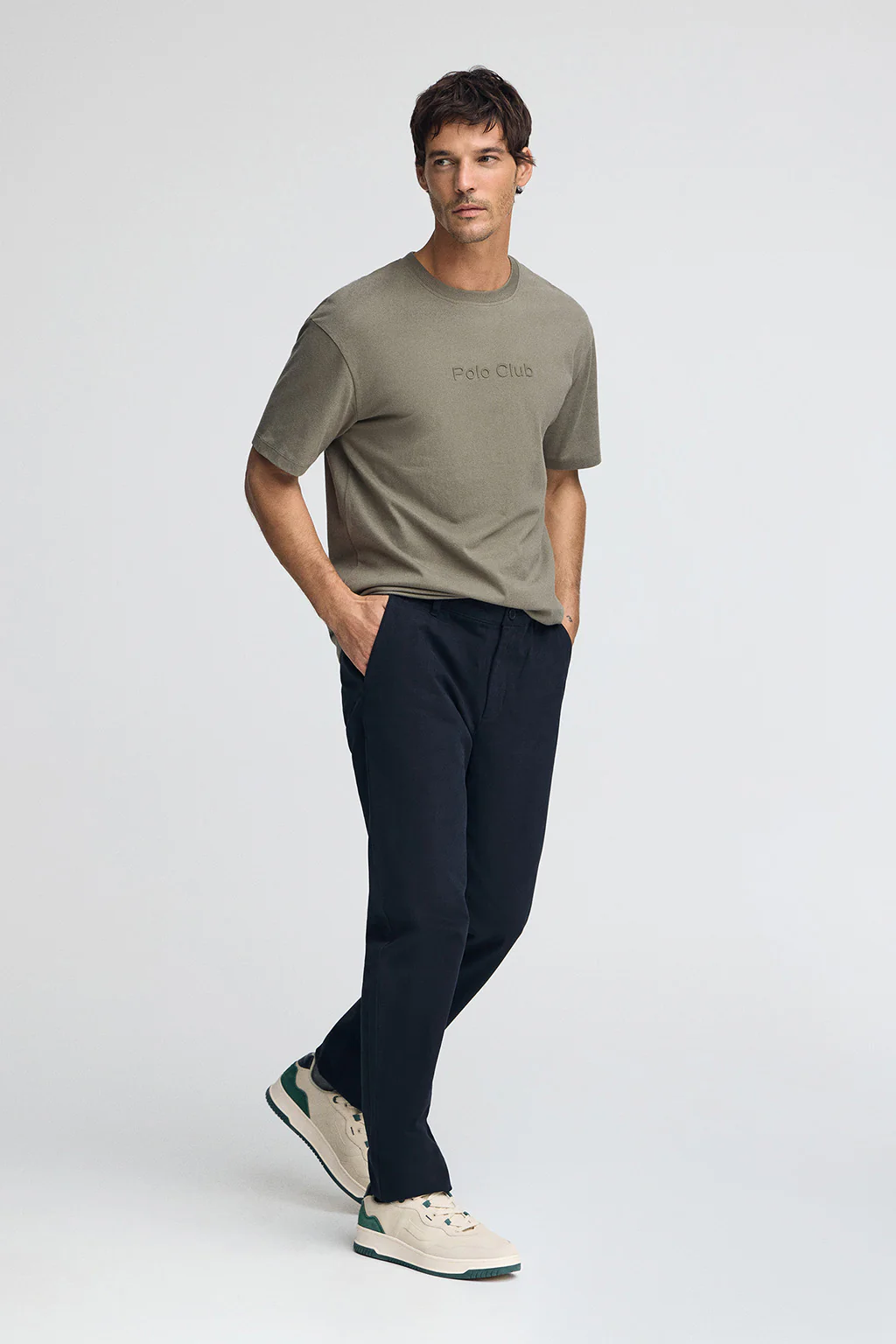 Army-green short-sleeve T-shirt with Polo Club rubber logo - Image 4