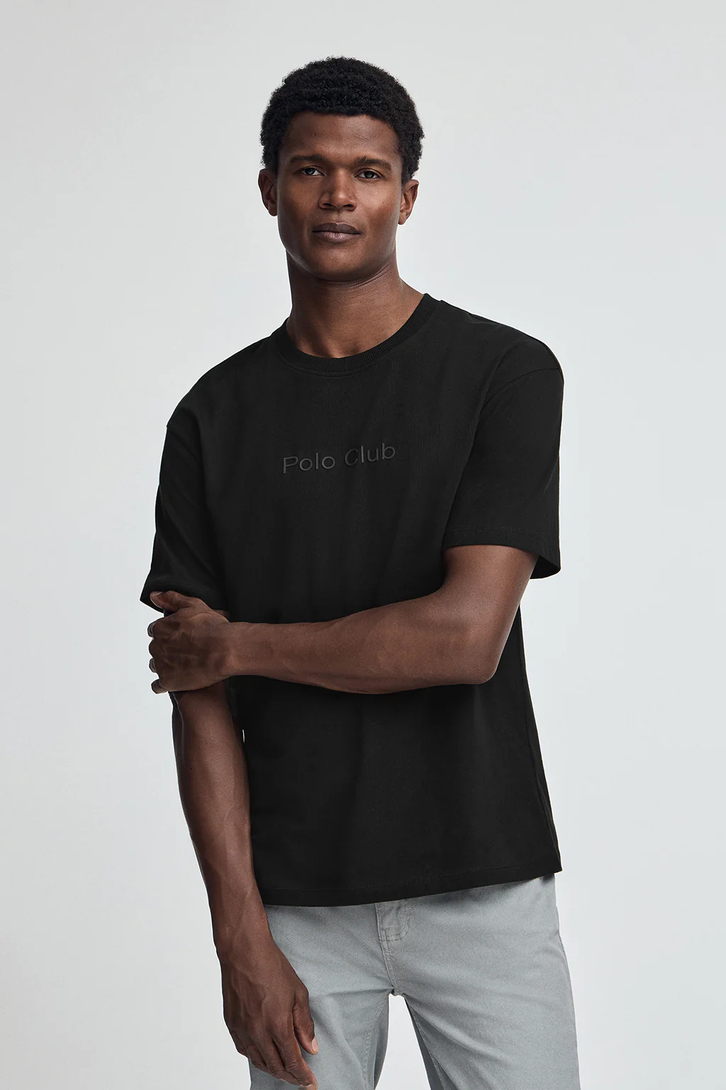 Black short-sleeve T-shirt with Polo Club rubber logo