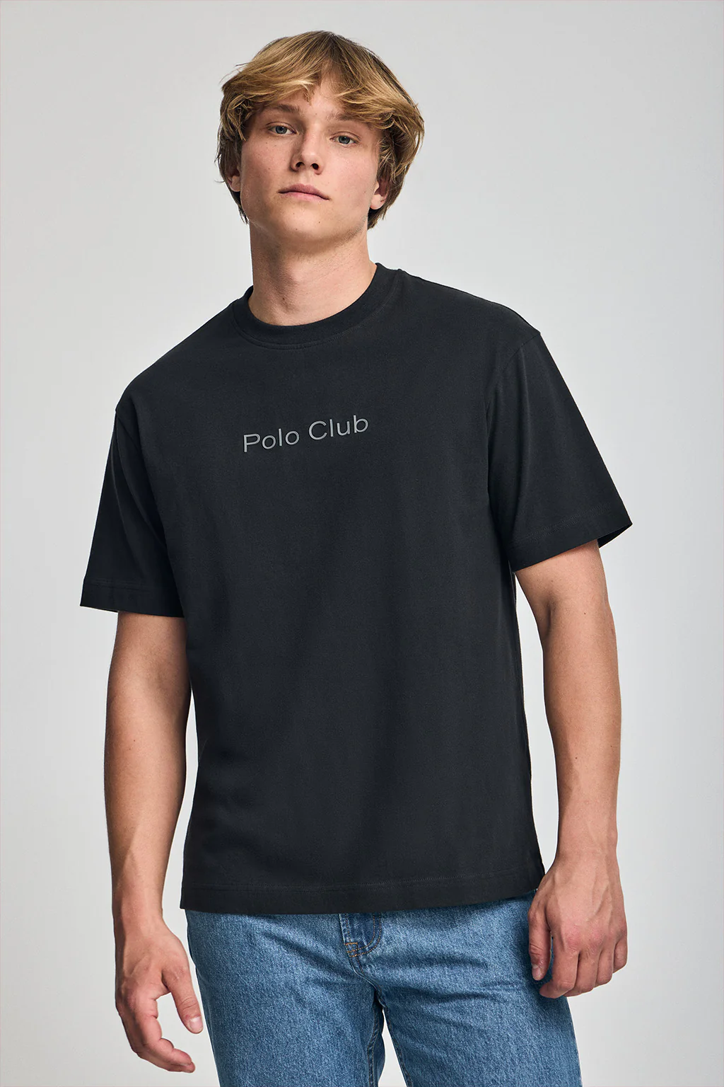 Black round-neck short-sleeve tee with Polo Club logo