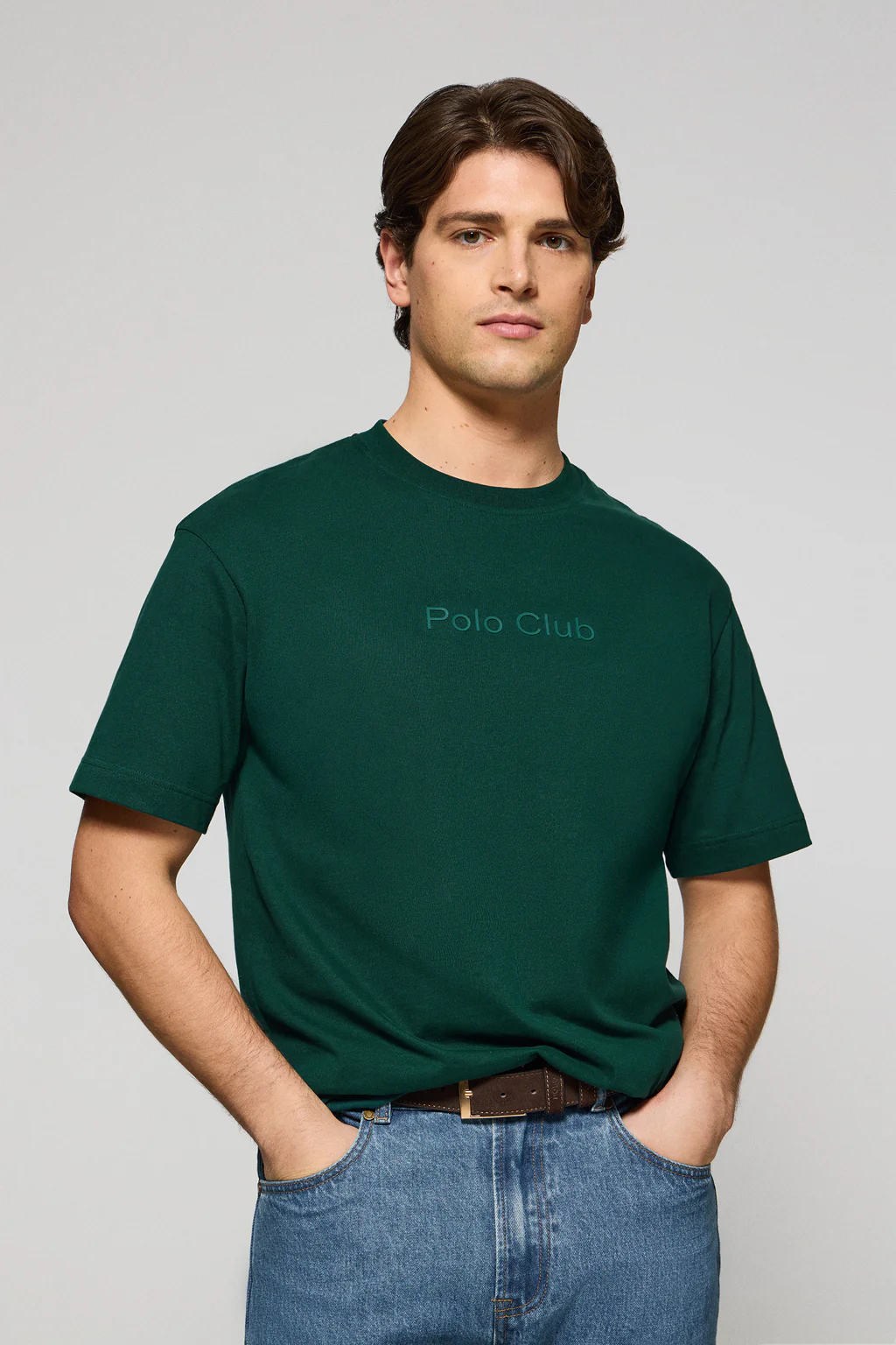 Emerald-green round-neck short-sleeve tee with Polo Club logo