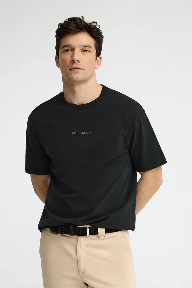 Black relaxed-fit T-shirt with Polo Club rubberised logo - Image 3
