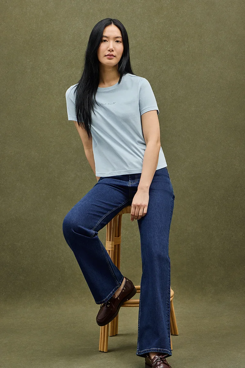Light-blue short-sleeve T-shirt with straight fit and Polo Club rubberised logo