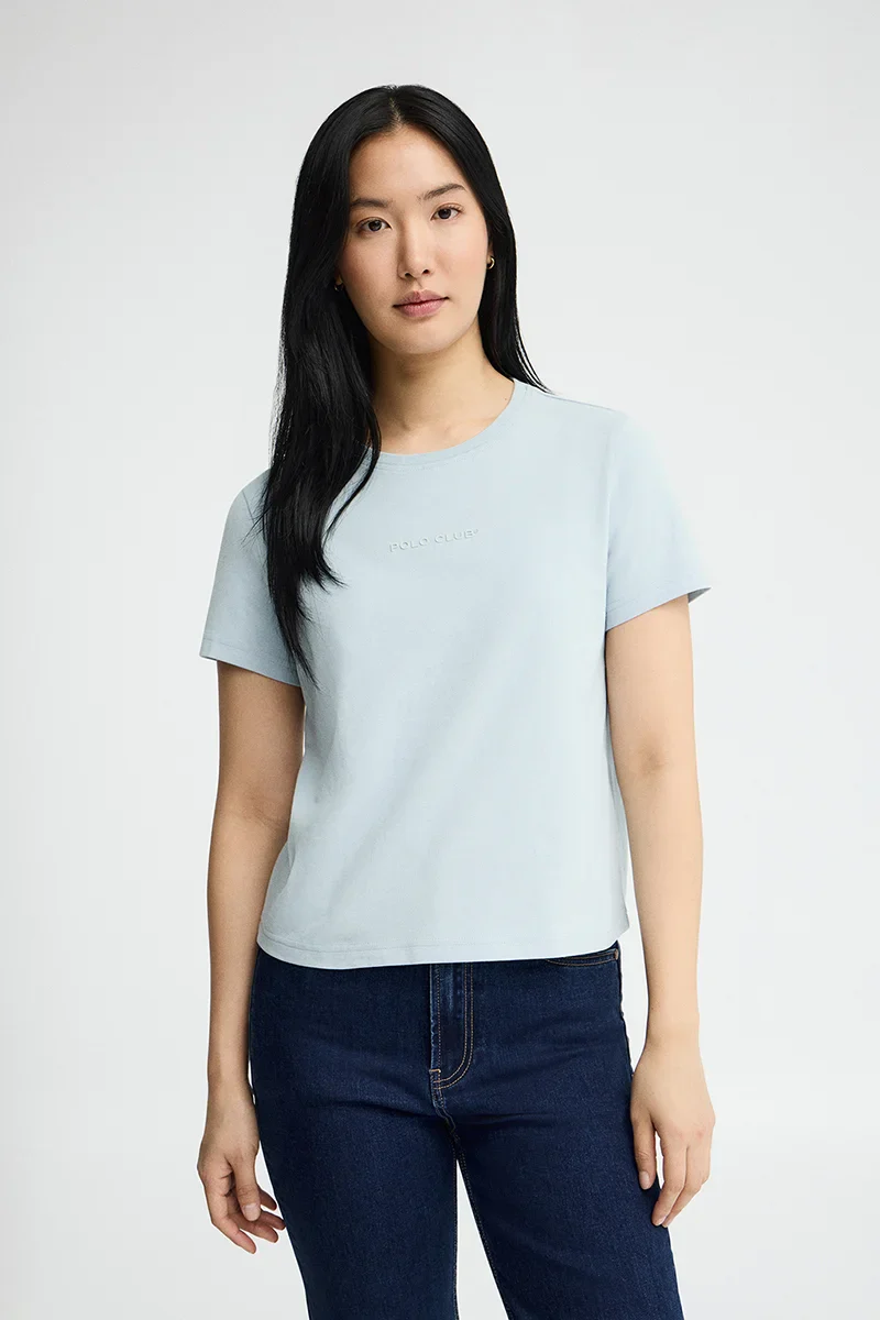 Light-blue short-sleeve T-shirt with straight fit and Polo Club rubberised logo - Image 2
