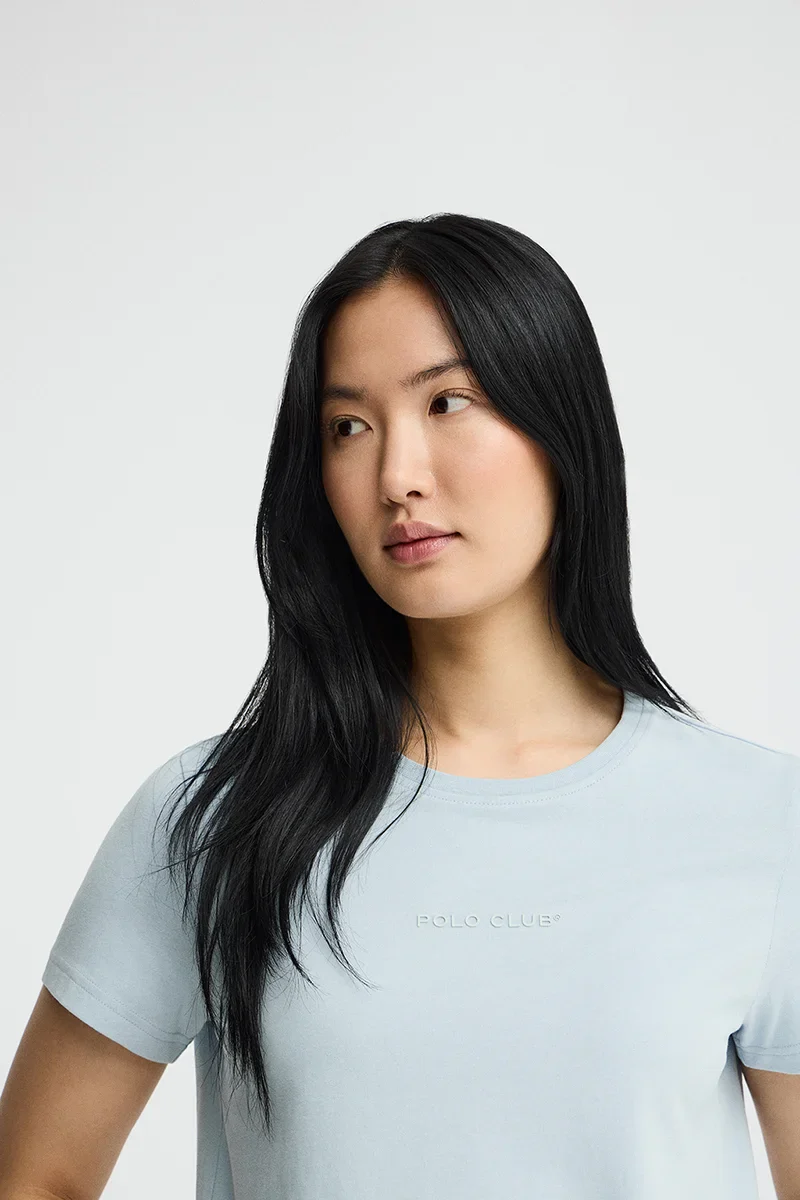 Light-blue short-sleeve T-shirt with straight fit and Polo Club rubberised logo - Image 3