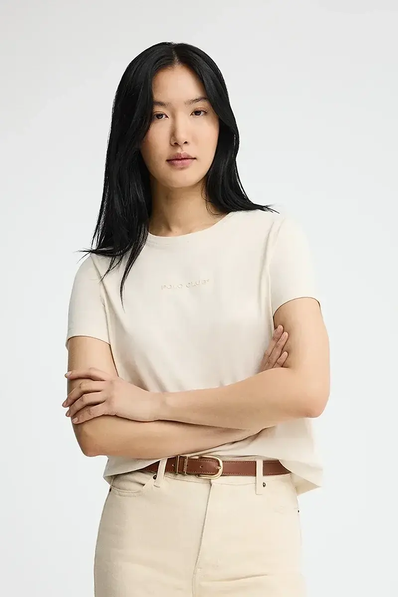 Nude short-sleeve T-shirt with straight fit and Polo Club rubberised logo