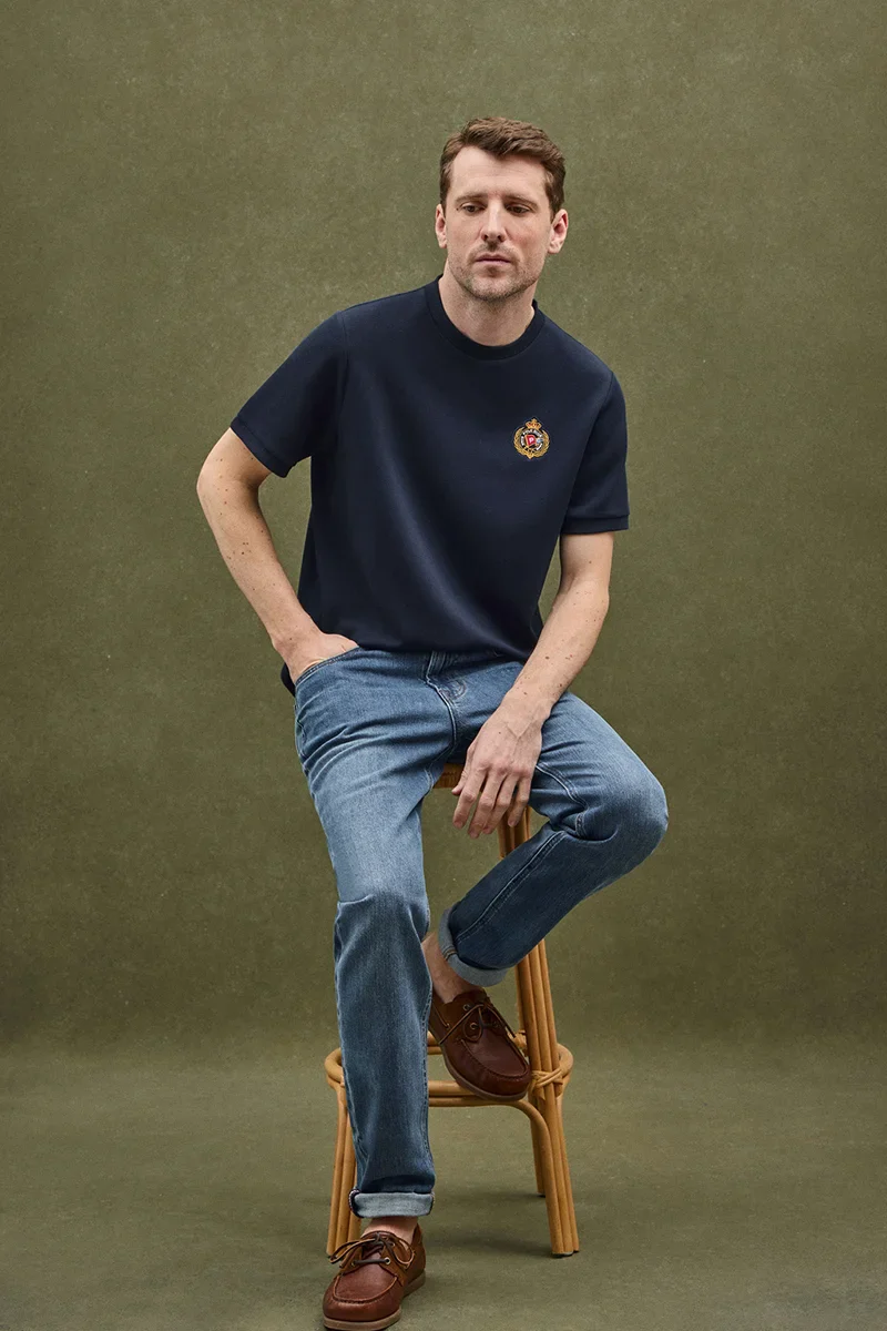 Navy-blue short-sleeve T-shirt with Polo Club nautical logo