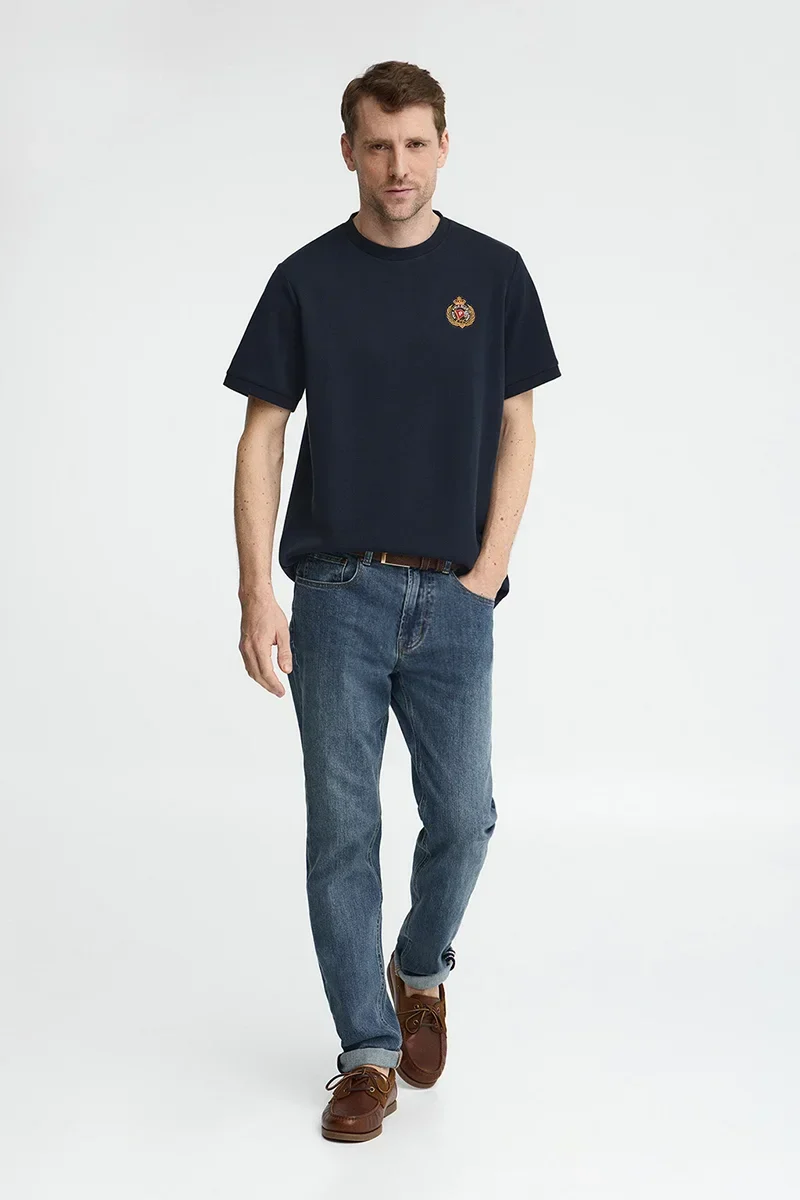 Navy-blue short-sleeve T-shirt with Polo Club nautical logo - Image 4