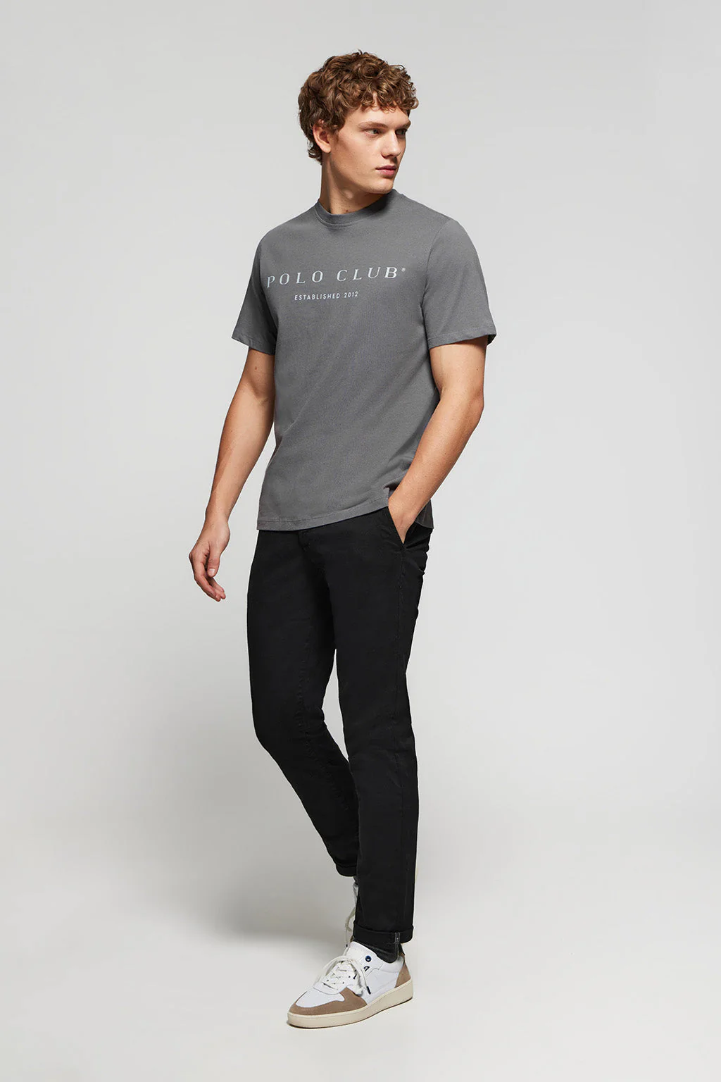 Asphalt-grey basic T-shirt with Polo Club iconic print - Image 3