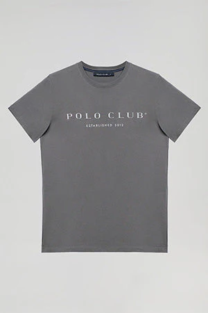 Asphalt-grey basic T-shirt with Polo Club iconic print - Image 8