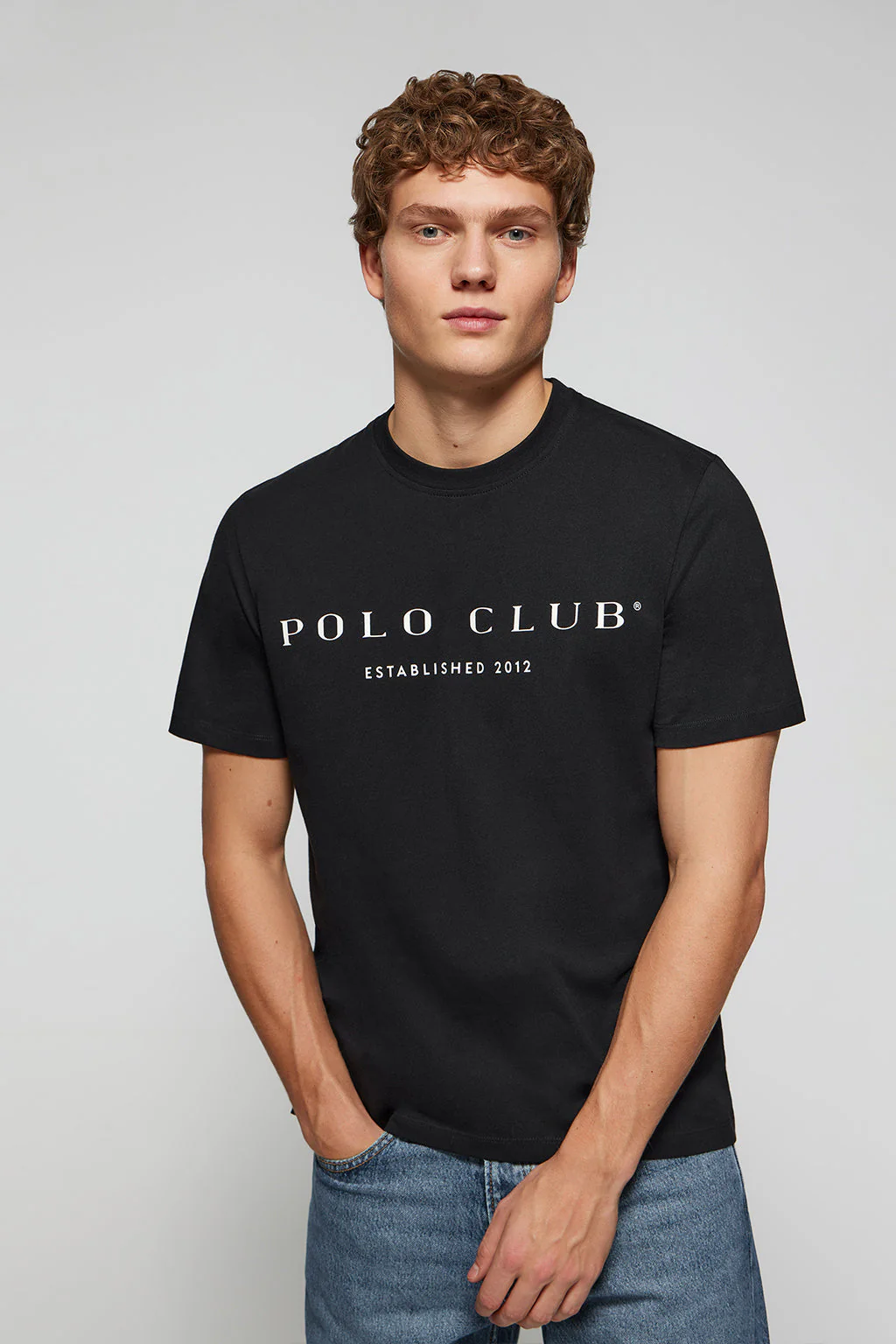 Black basic T-shirt with Polo Club iconic print