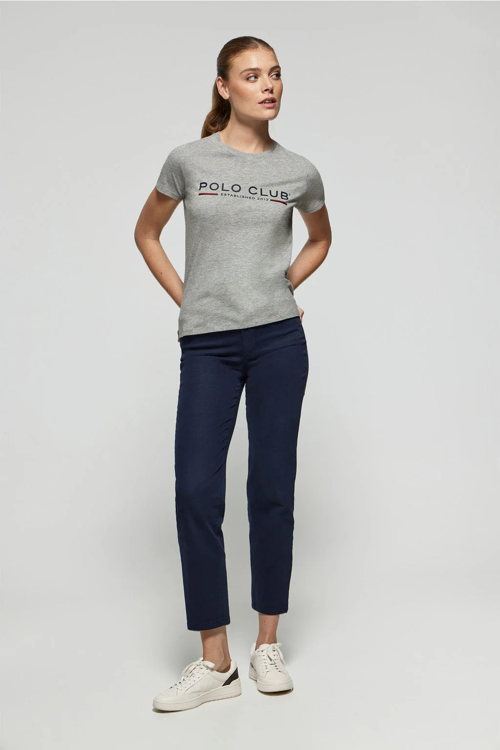 Grey-marl basic T-shirt with chest iconic print - Image 2