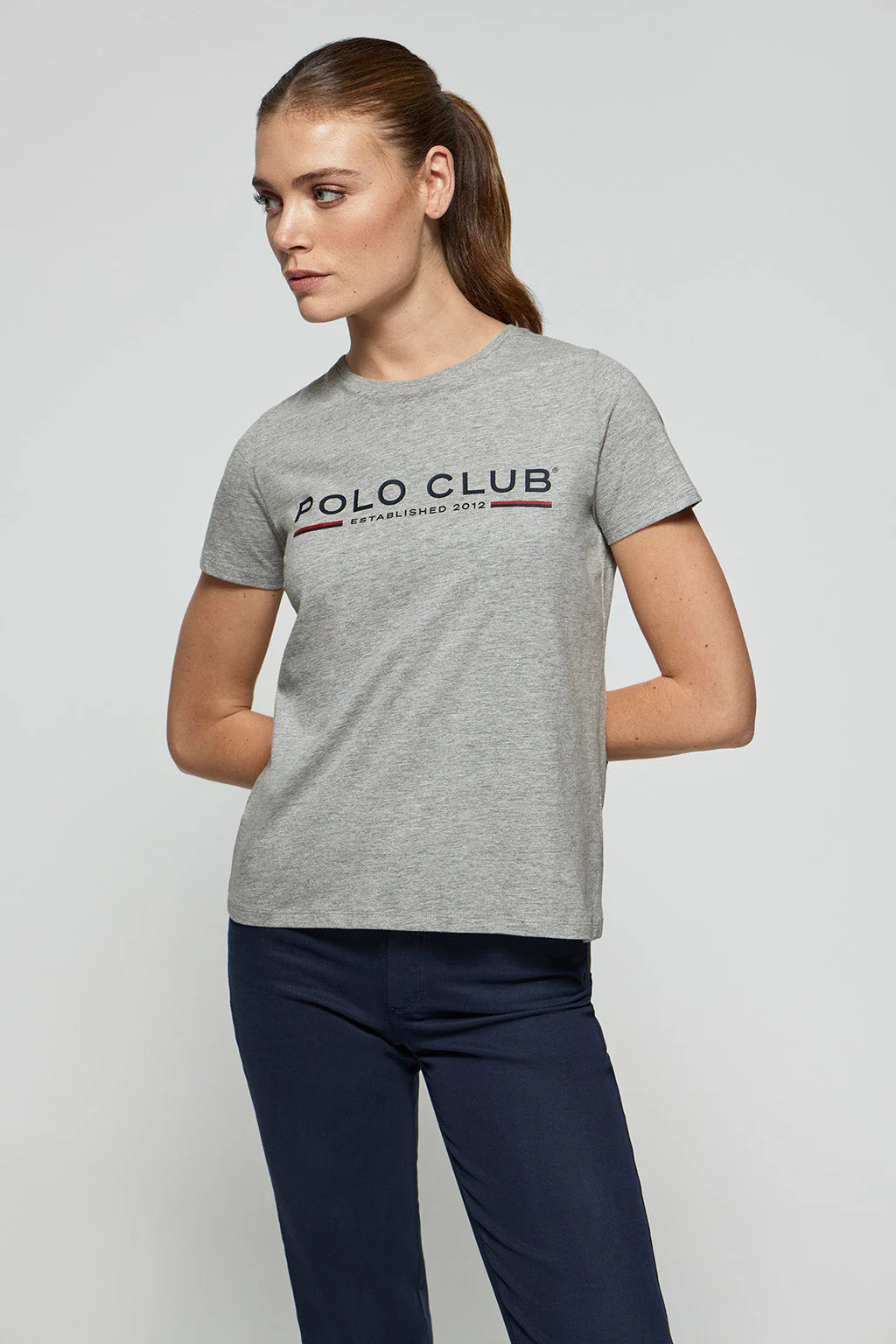 Grey-marl basic T-shirt with chest iconic print - Image 3