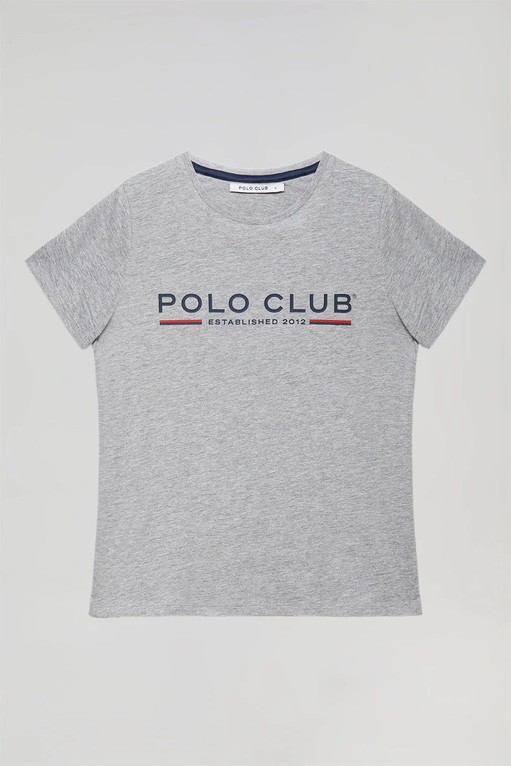Grey-marl basic T-shirt with chest iconic print - Image 6