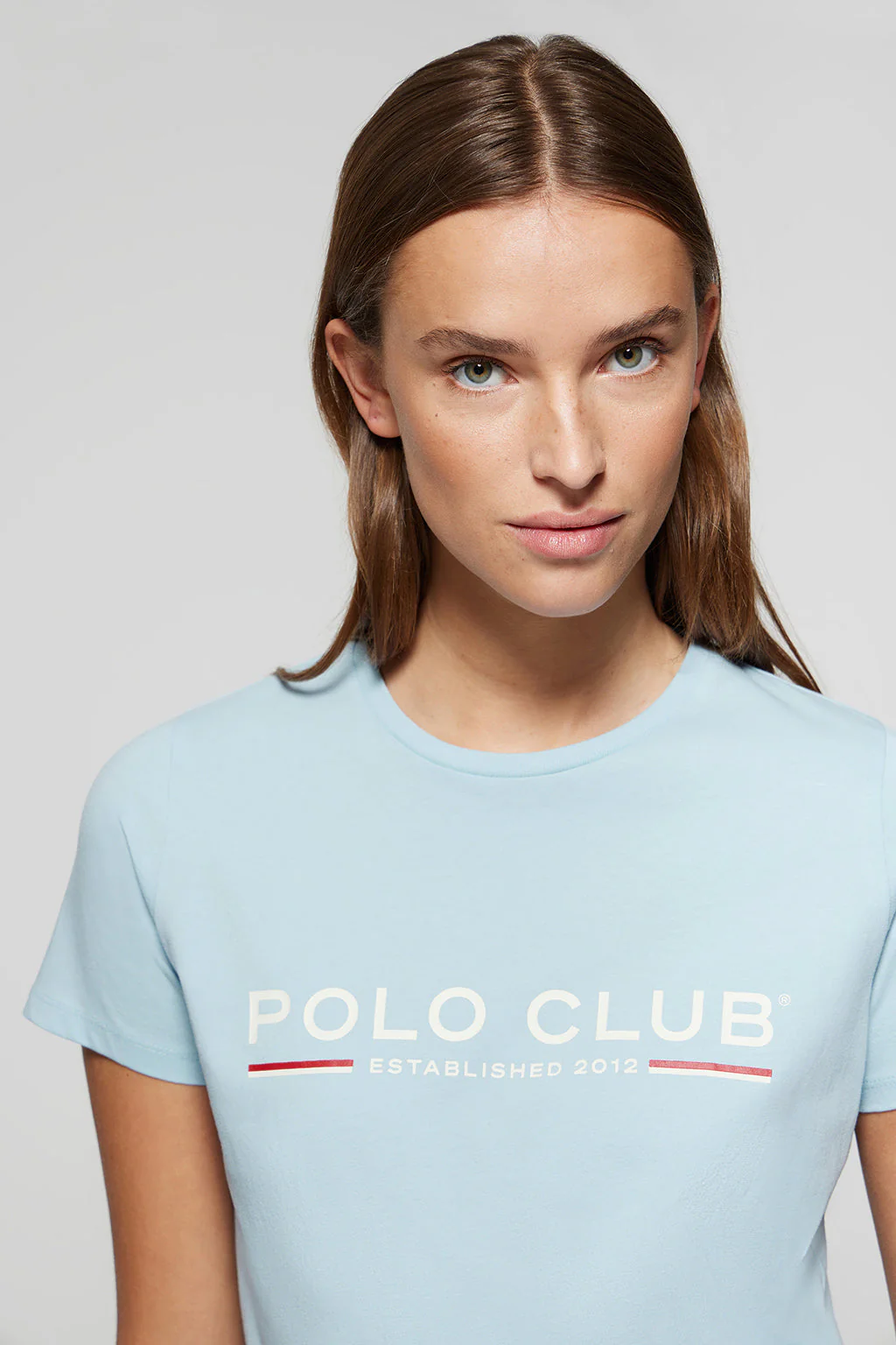 Sky-blue basic T-shirt with chest iconic print - Image 2