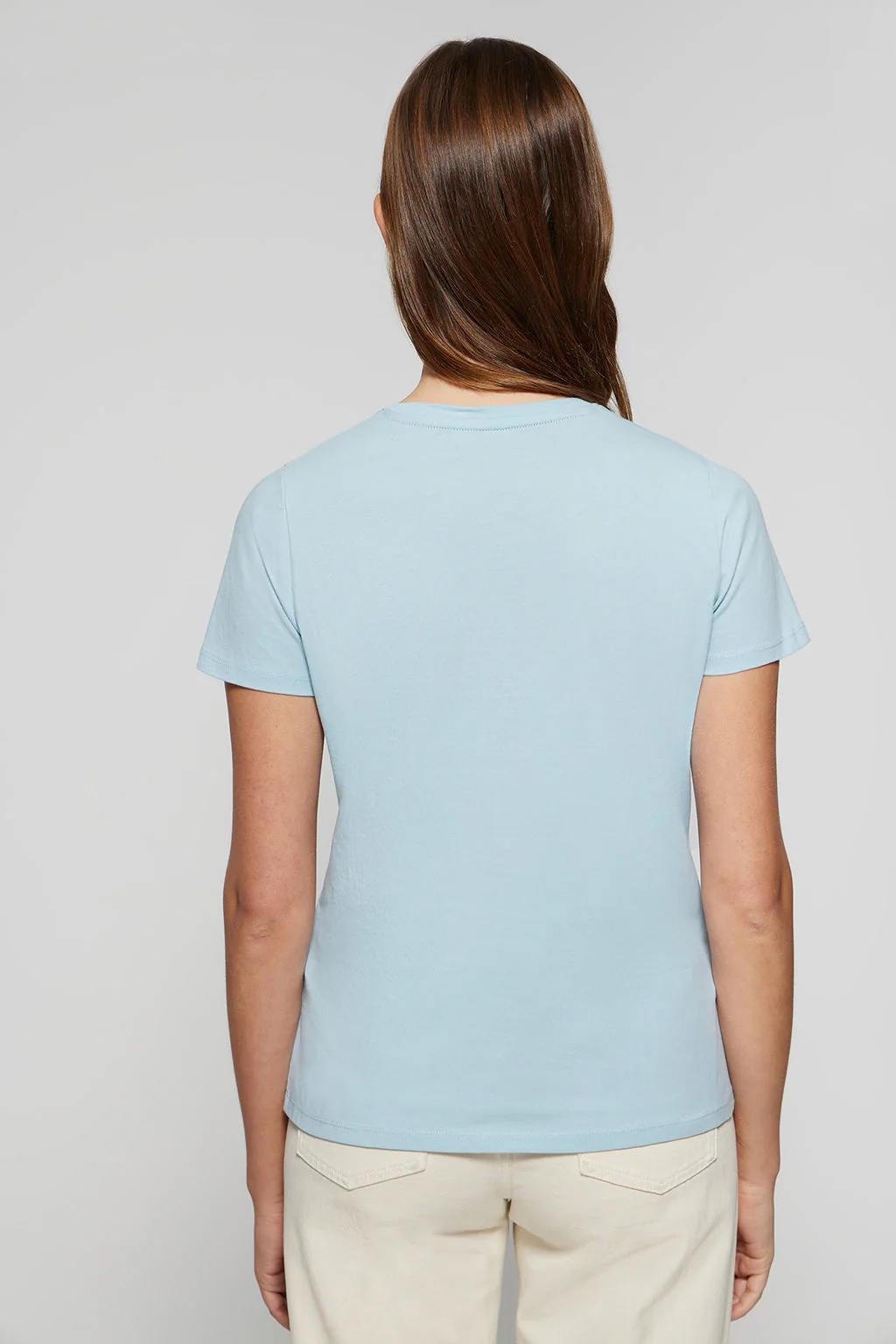 Sky-blue basic T-shirt with chest iconic print - Image 4