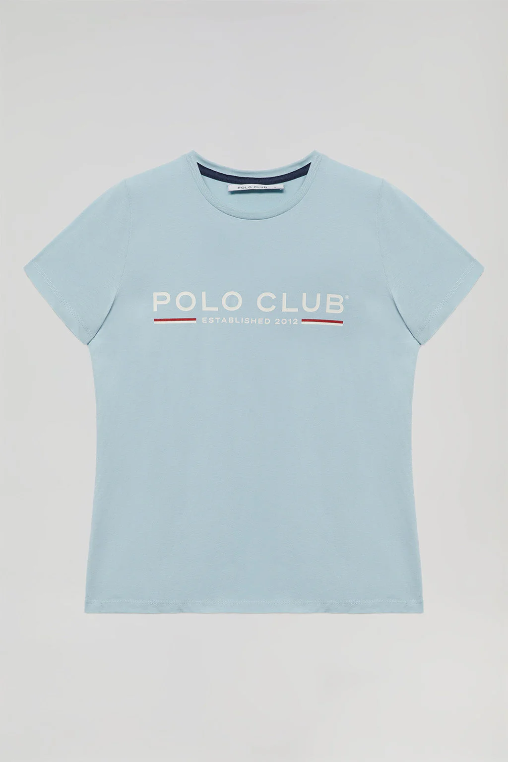 Sky-blue basic T-shirt with chest iconic print - Image 6