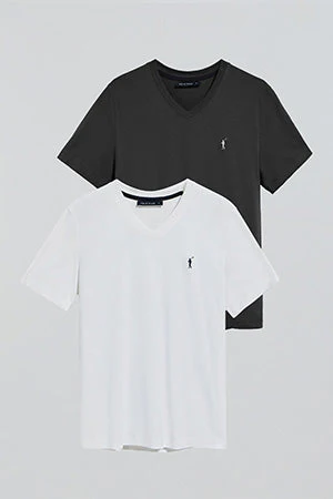 V-neck T-shirt with Rigby Go logo 2 pack (black and white) - Image 9