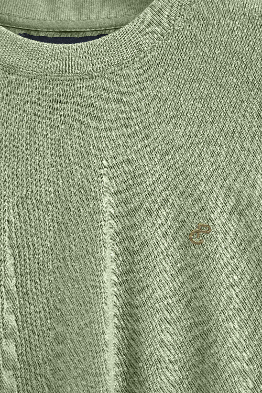 Jade-green round-neck T-shirt in linen and cotton with embroidered monogram - Image 6
