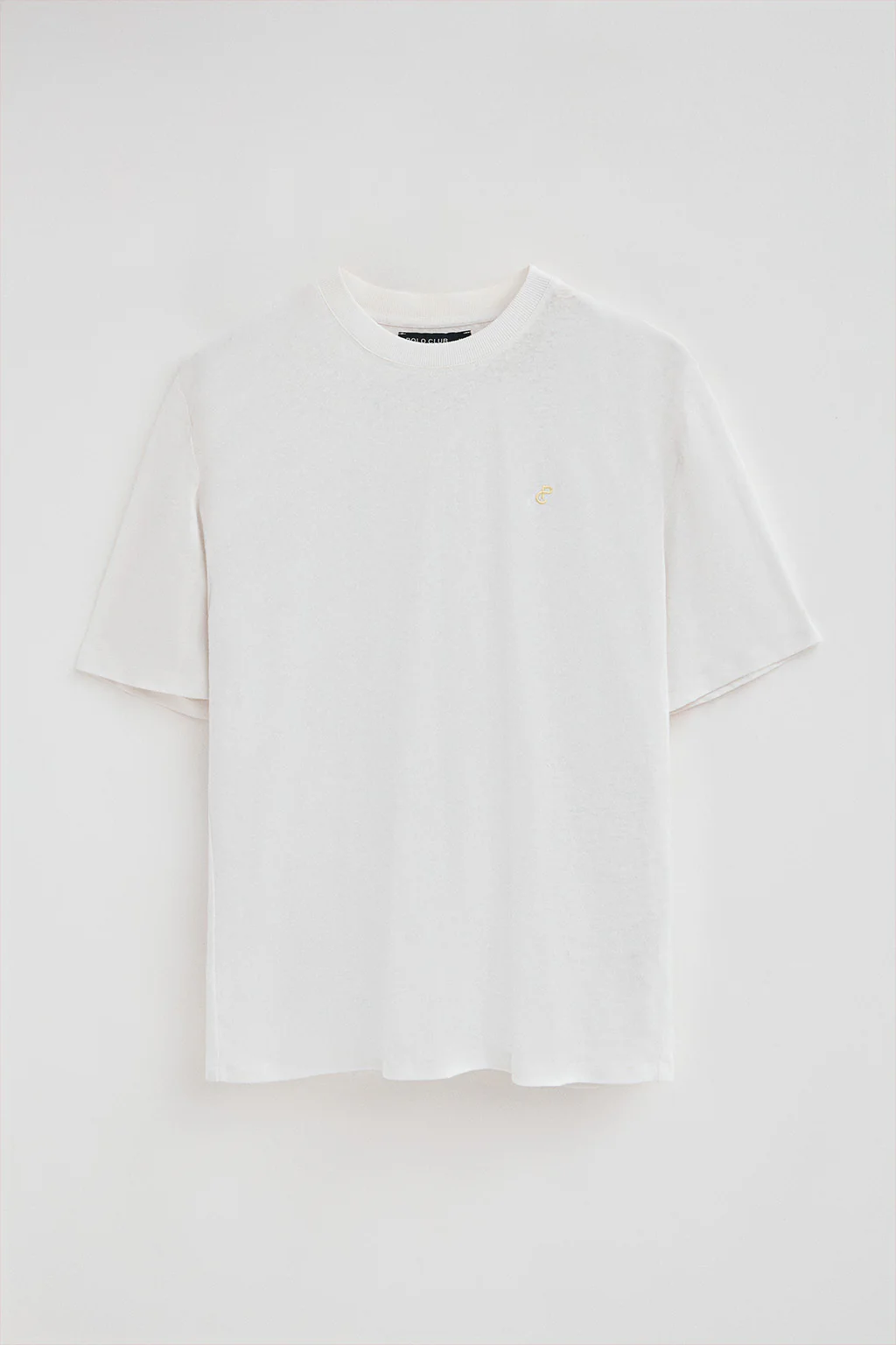 White round-neck T-shirt in linen and cotton with embroidered monogram - Image 5