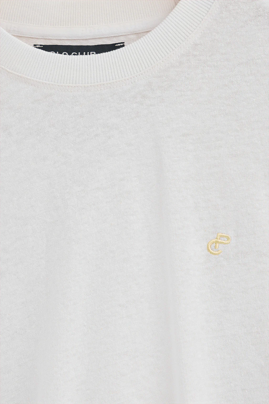 White round-neck T-shirt in linen and cotton with embroidered monogram - Image 6