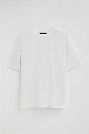 White round-neck T-shirt in linen and cotton with embroidered monogram - Image 8