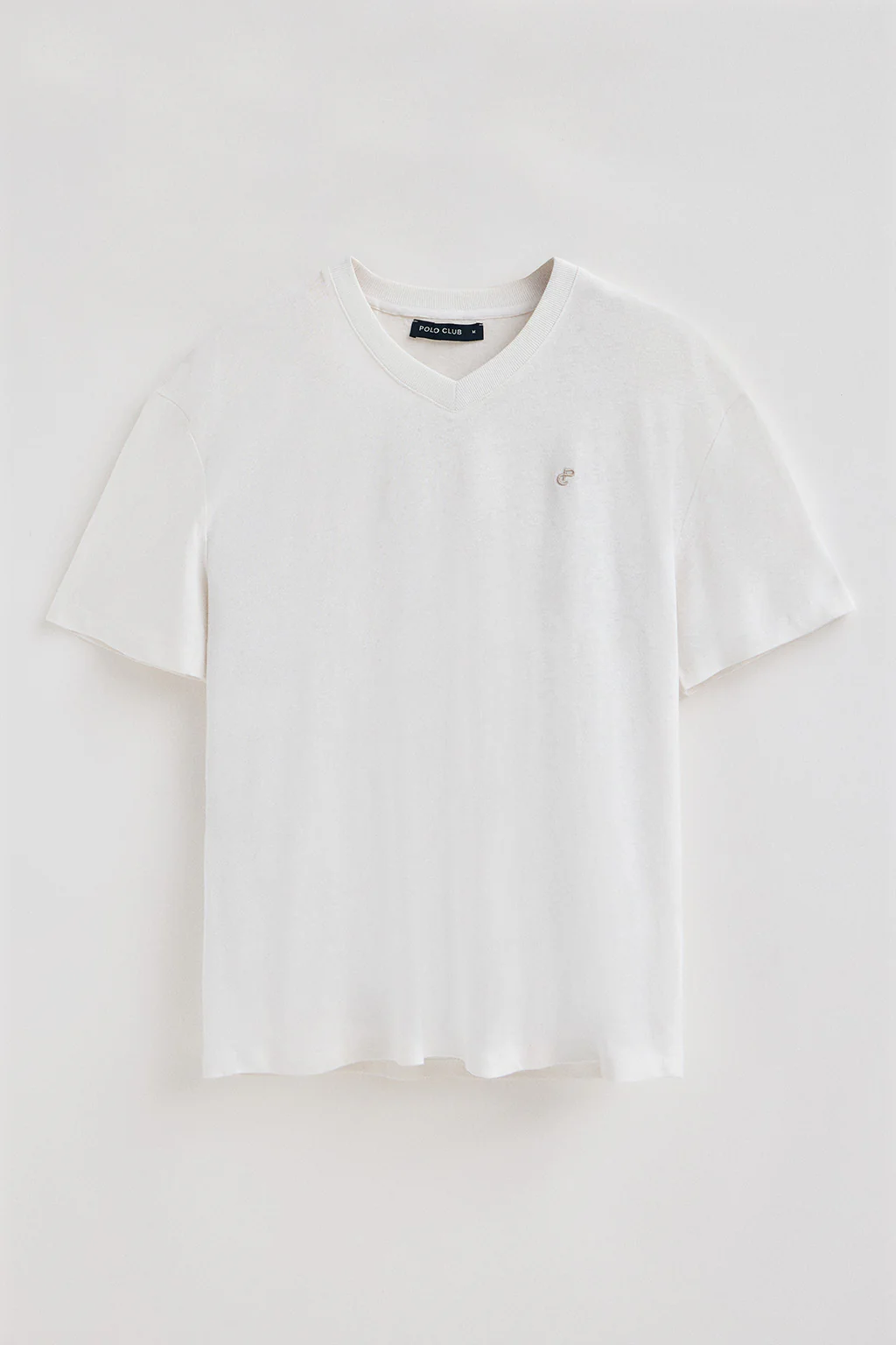 White V-neck T-shirt in linen and cotton with embroidered monogram - Image 5