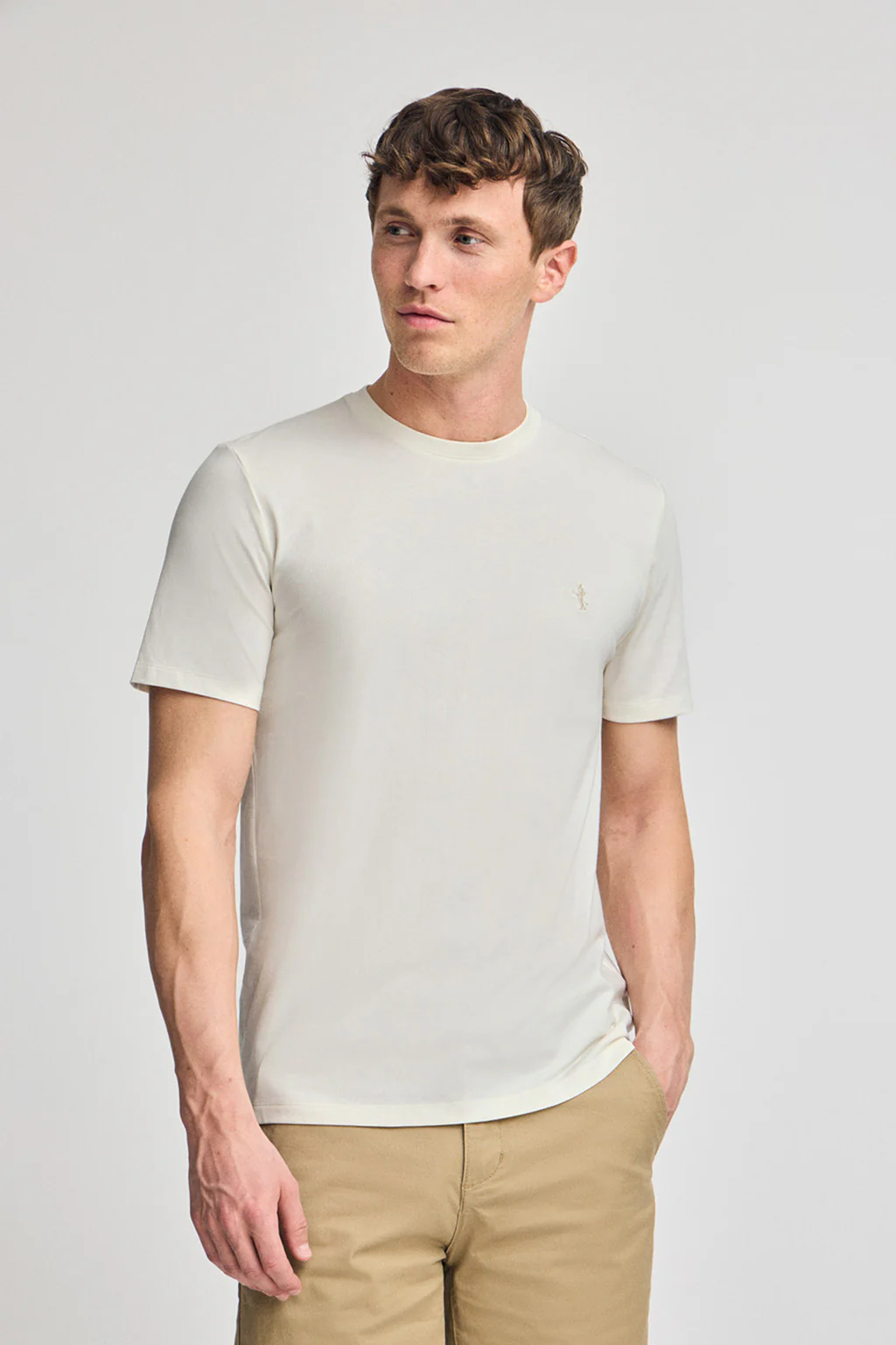 Nude round-neck basic T-shirt with Rigby Best embroidery