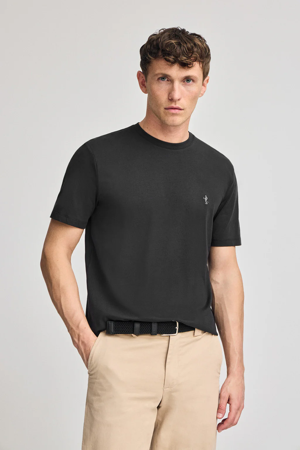 Black round-neck basic T-shirt with Rigby Best embroidery