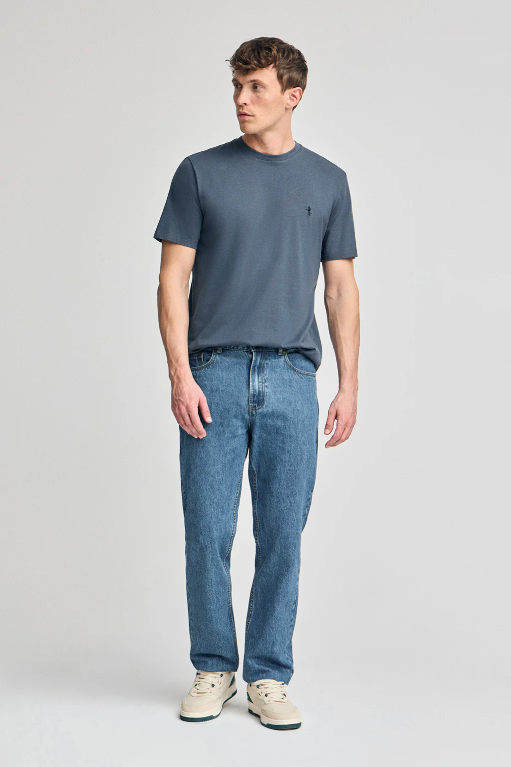 Denim-blue round-neck basic T-shirt with Rigby Best embroidery - Image 4
