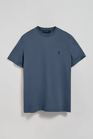 Denim-blue round-neck basic T-shirt with Rigby Best embroidery - Image 8