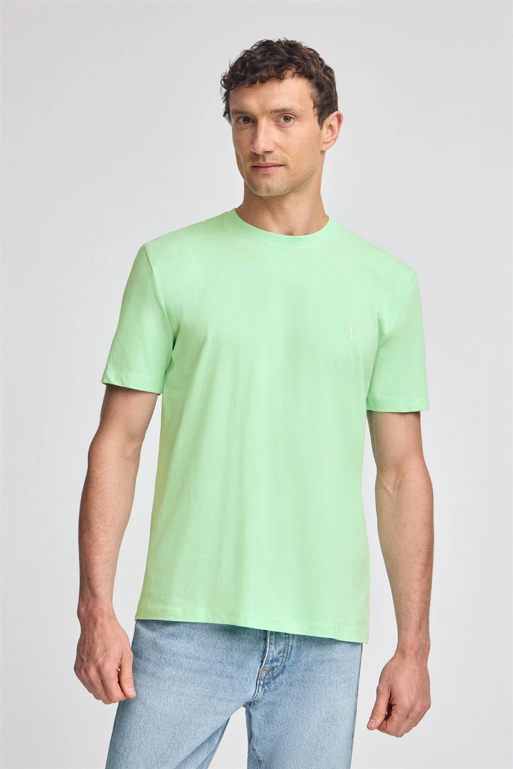 Mint round-neck basic T-shirt with Rigby Best embroidery
