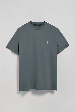 Stone-grey round-neck basic T-shirt with Rigby Best embroidery - Image 8