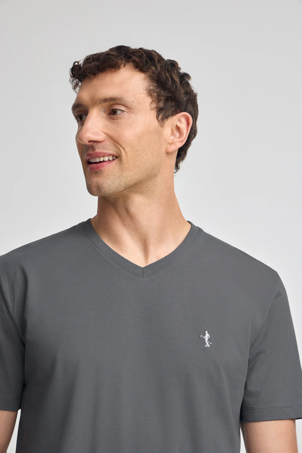 Asphalt-grey short-sleeve V-neck T-shirt with Rigby Best embroidery - Image 3