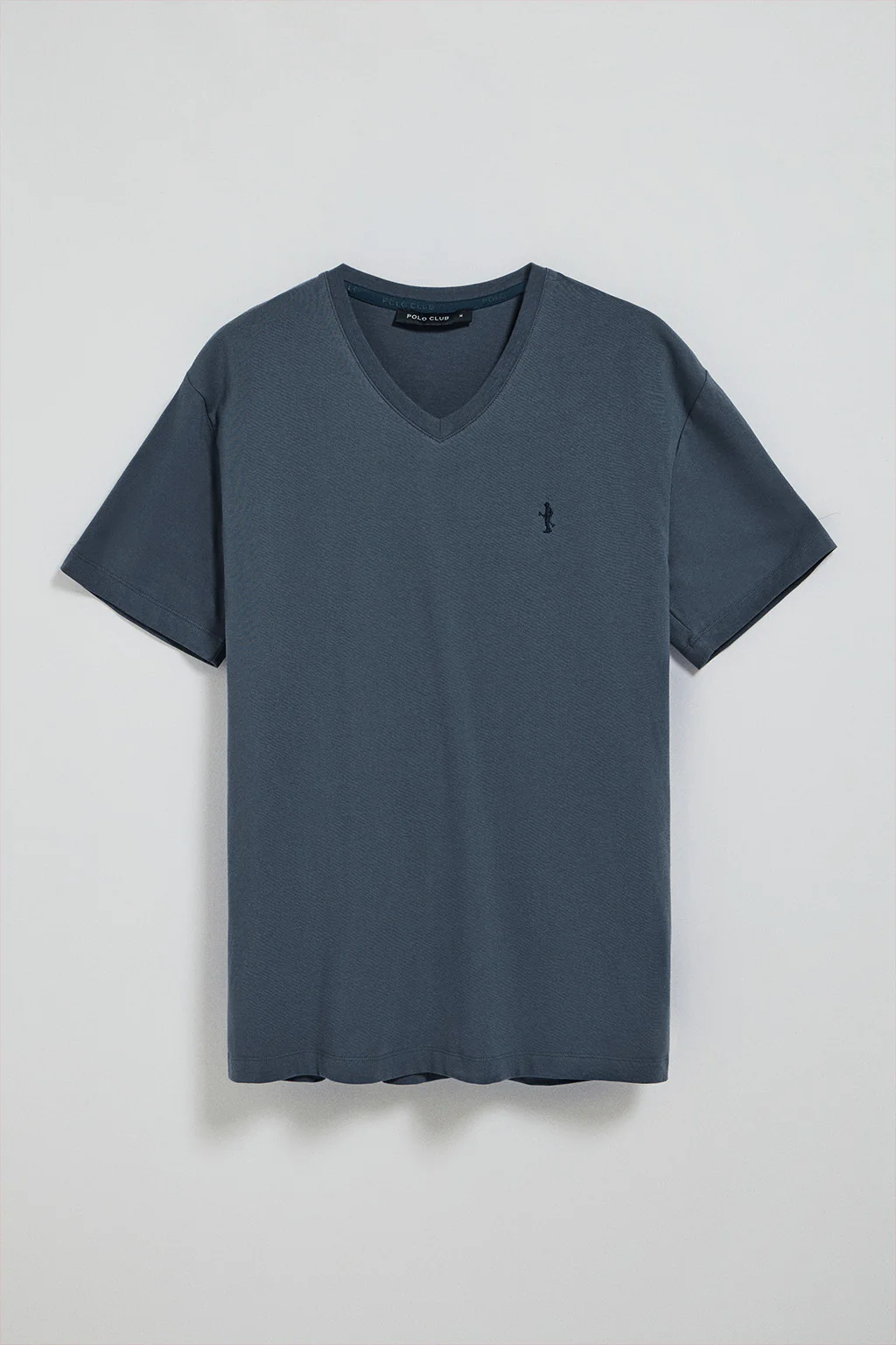 Denim-blue short-sleeve V-neck T-shirt with Rigby Best embroidery - Image 5