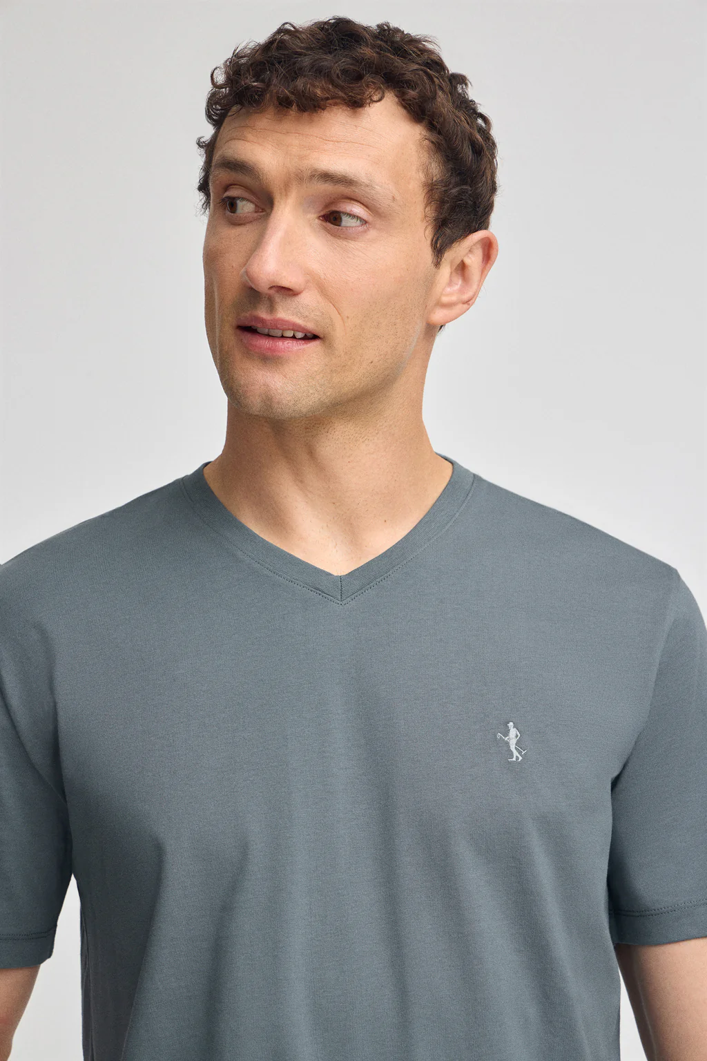 Stone-grey short-sleeve V-neck T-shirt with Rigby Best embroidery - Image 3