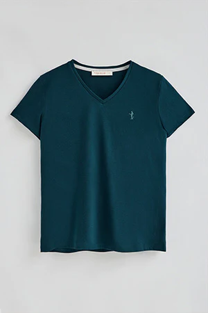 Greenish-blue V-neck T-shirt with Rigby Best embroidery - Image 9
