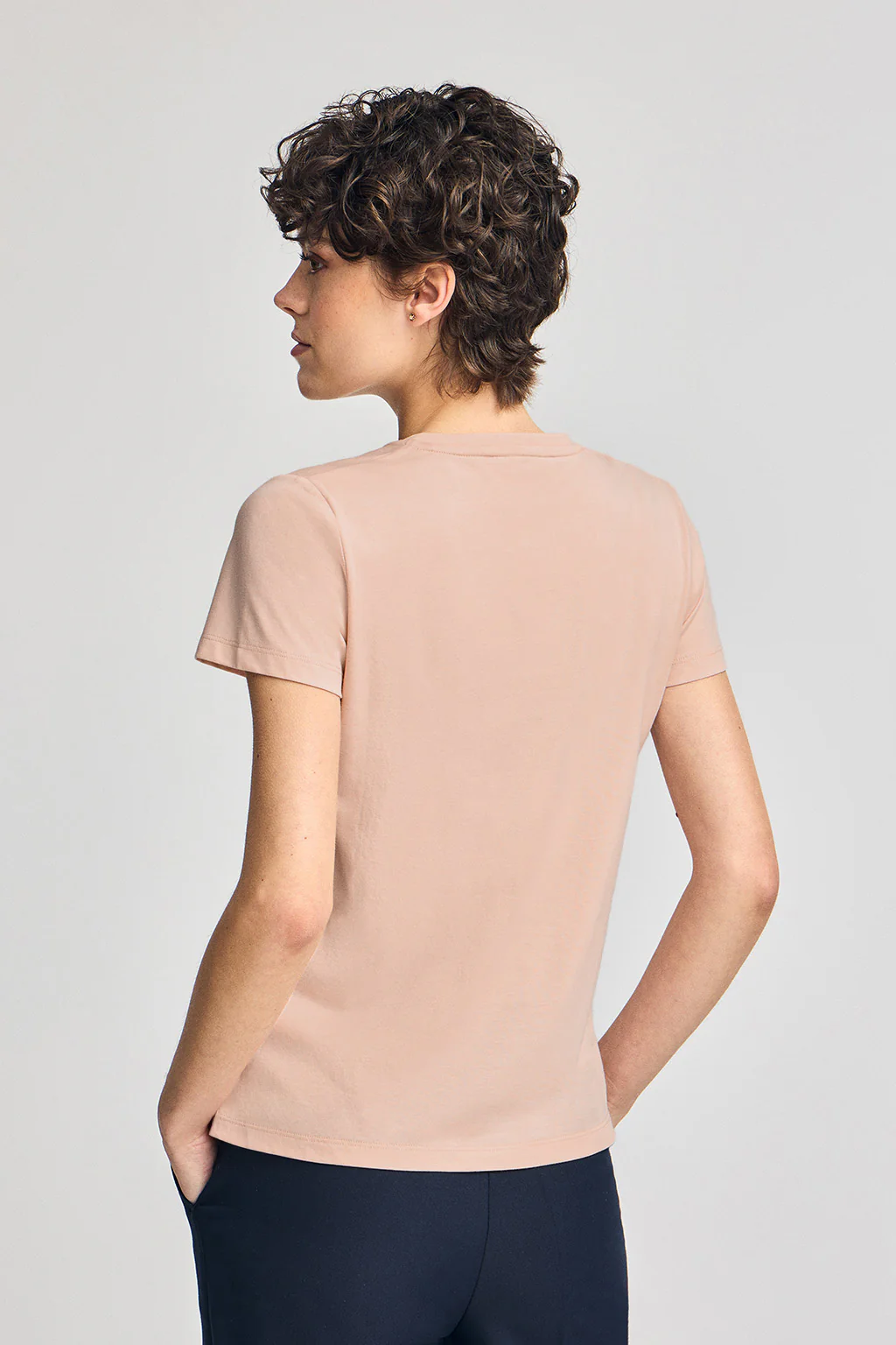 Blush-pink V-neck T-shirt with Rigby Best embroidery - Image 2