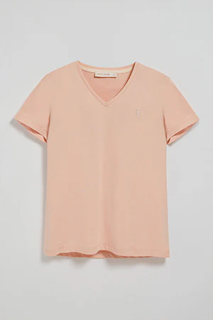 Blush-pink V-neck T-shirt with Rigby Best embroidery - Image 8