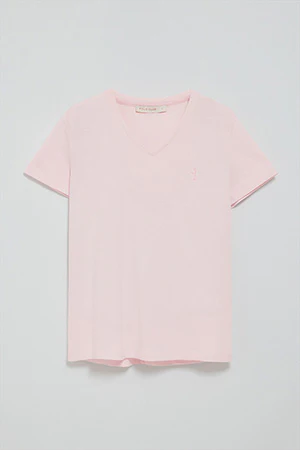 Pink V-neck T-shirt with Rigby Best embroidery - Image 8
