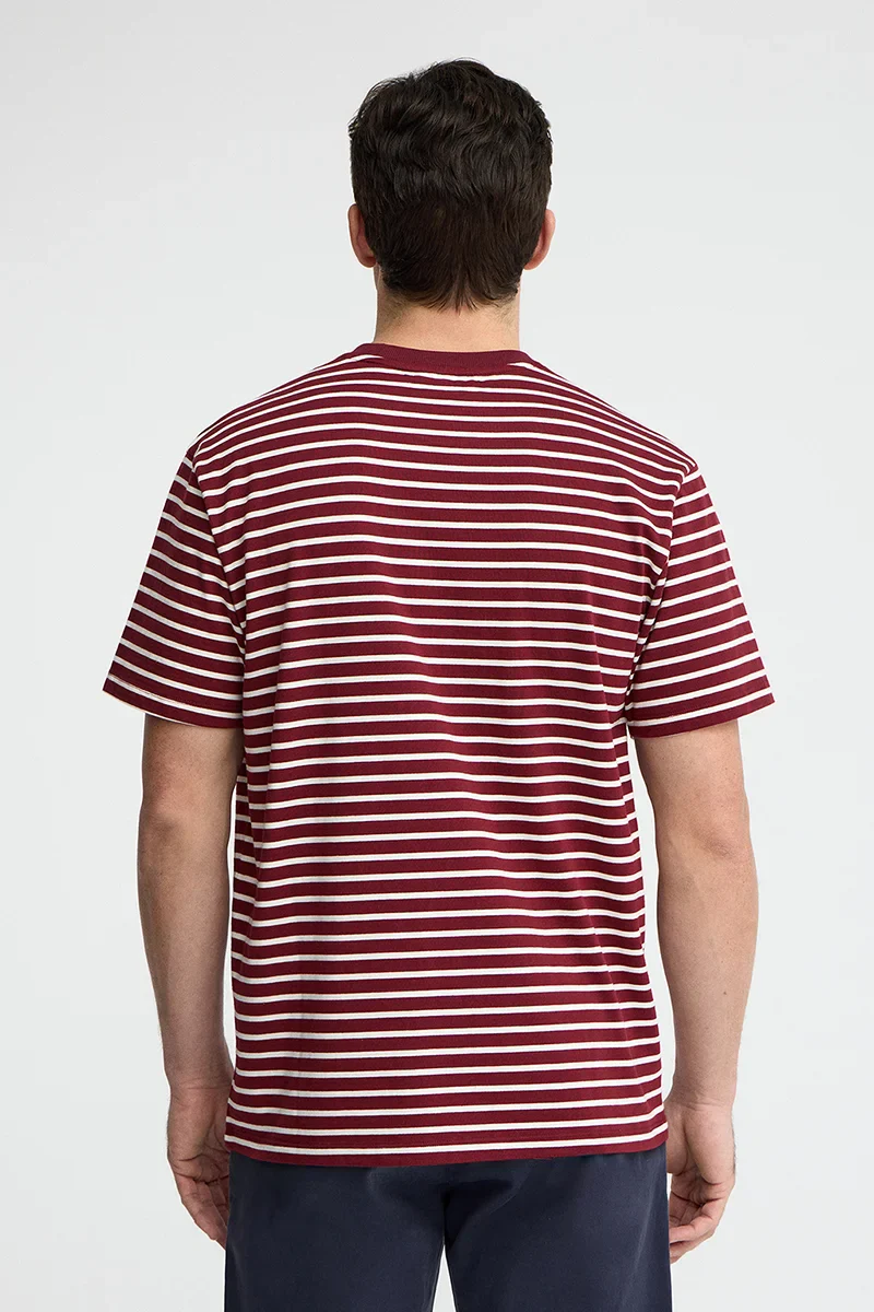 Striped loose-fit T-shirt in maroon and nude with Rigby Go logo - Image 5