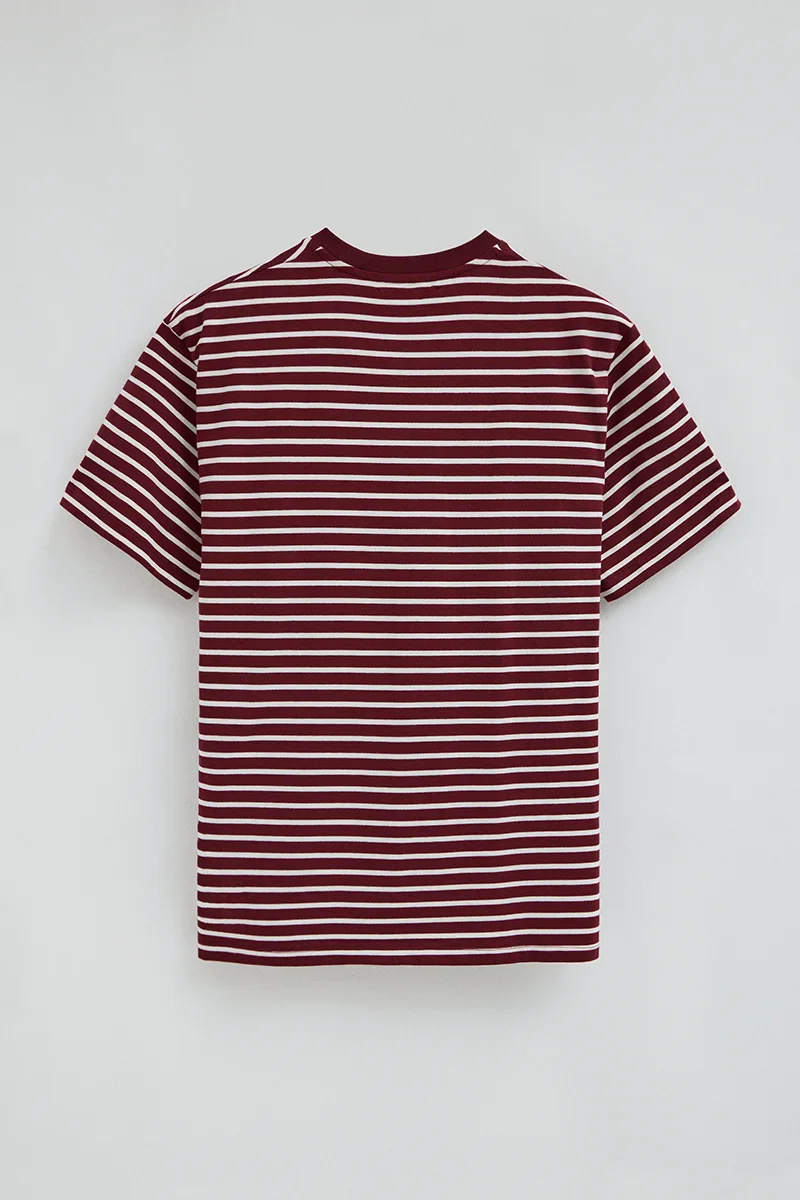 Striped loose-fit T-shirt in maroon and nude with Rigby Go logo - Image 8